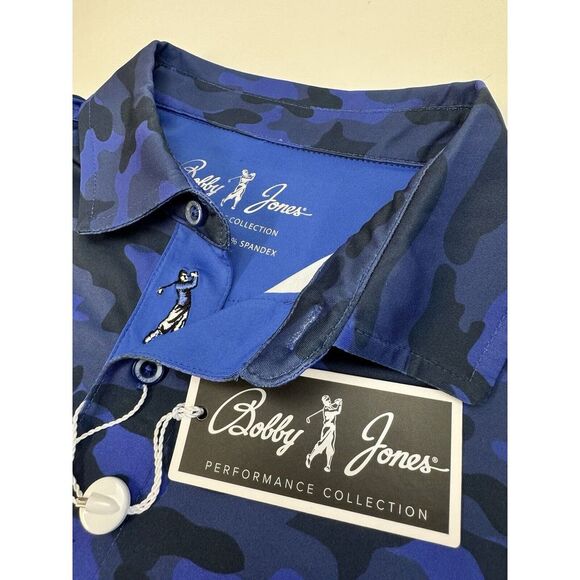 NWT Bobby Jones Performance Jersey Armed Forces Camo Print Polo Marina  Blue MED - Picture 1 of 12